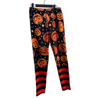 NWOT Women's Halloween Pumpkin Bat Leggings Shiny Satin Costume Teacher XL